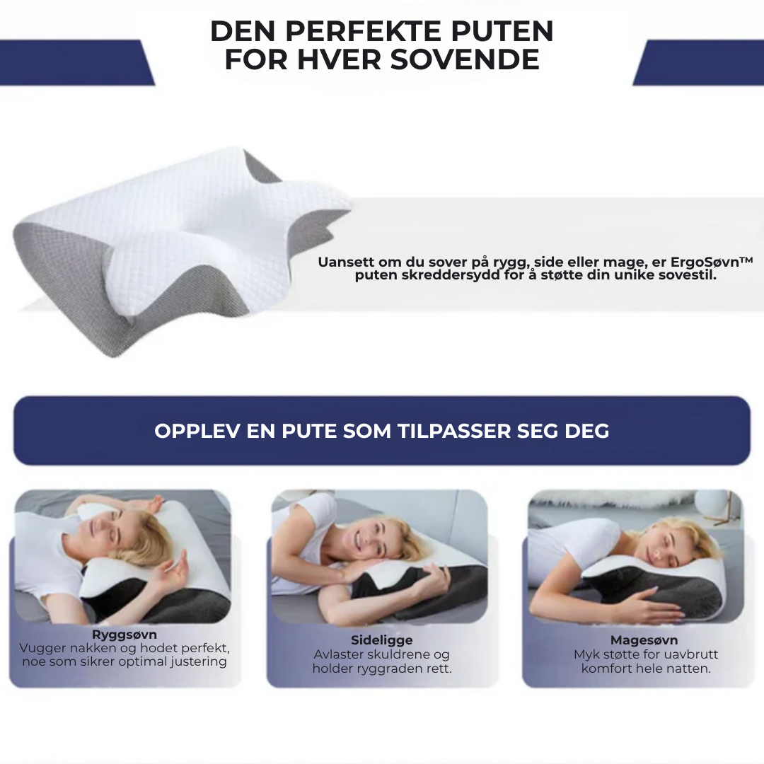 ErgoSøvn™ | Sov bedre, våkn opp uthvilt – ergonomisk støtte for nakke og rygg hele natten